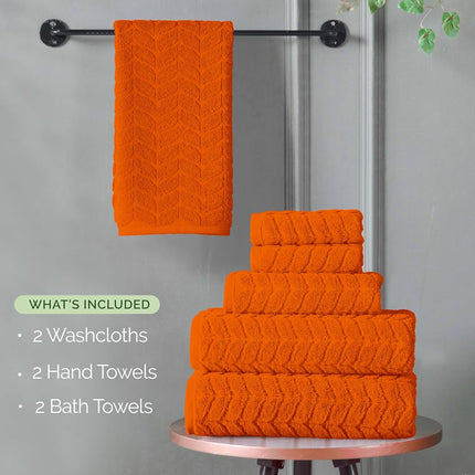 Elegant Comfort Luxury 6-Piece 100% Turkish Cotton Jacquard Braided Textured Premium Hotel Quality Towel Set– Soft and Absorbent, Includes 2 Bath Towels, 2 Hand Towels and 2 Washcloths, Vibrant Orange