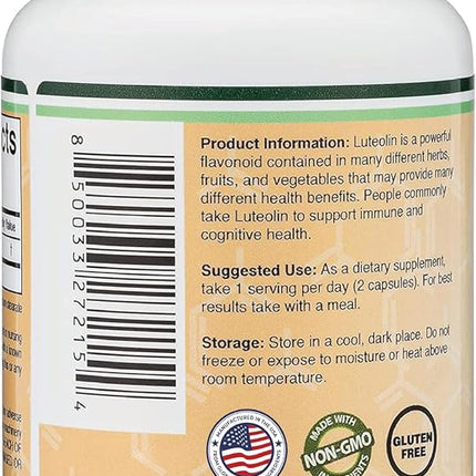 Double Wood Supplements Luteolin Supplement 100mg Servings (120 Capsules, Manufactured in The USA) Potent Polyphenols Flavonoid for Brain and Cardiovascular Support by