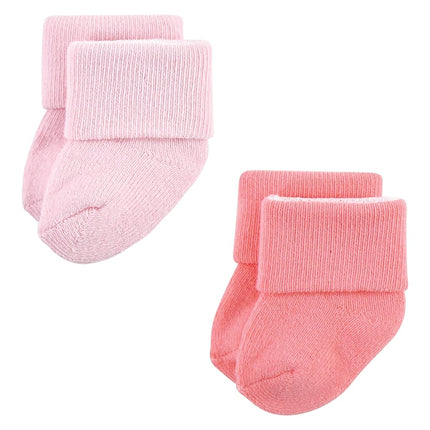 Hudson Baby Baby Girls' Cotton Rich Newborn and Terry Socks, Pink Love, 0-6 Months