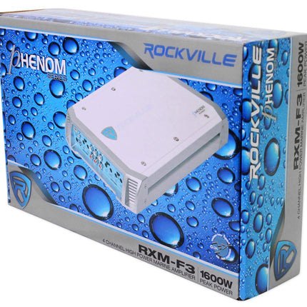 Rockville Rxm-f3 1600 vatios pico/800 W RMS amplificador marino/para barco de 4 canales nuevo