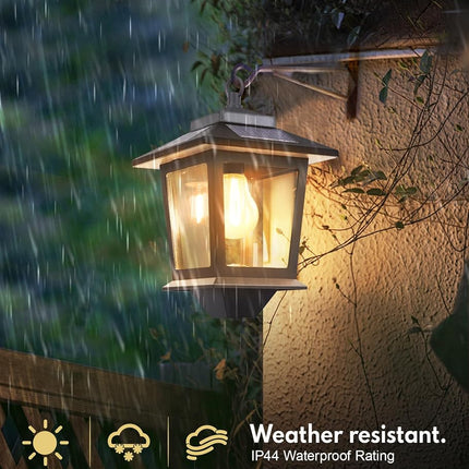2 Pack Solar Wall Lanterns with Replaceable Bulb, Outdoor Hanging Solar Lights with 4 Solar Panels, Dusk to Dawn Led Outdoor Wall Sconce, Anti-Rust Waterproof Wall Lanterns with Hooks
