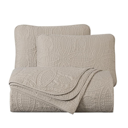 Chezmoi Collection Austin 3-Piece Bedspread Set, Microfiber, Khaki, King