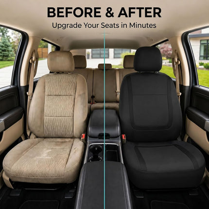 FH Group Car Seat Covers Front Set in Cloth for Low Back Car Seats with Removable Headrest, Universal Fit, Automotive Washable for SUV, Sedan, Van Black