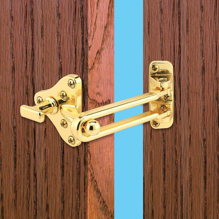 Prime-Line U 11315 Swing Bar Door Guard with High Security Auxiliary Lock, Brass Finish (Single Pack)