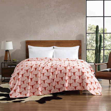 Wrangler - Throw Blanket, Soft Plush Fleece Bedding, Yellowstone Inspired, Western Decor for Bed or Couch (Steer Head Peach, 50" x 70")