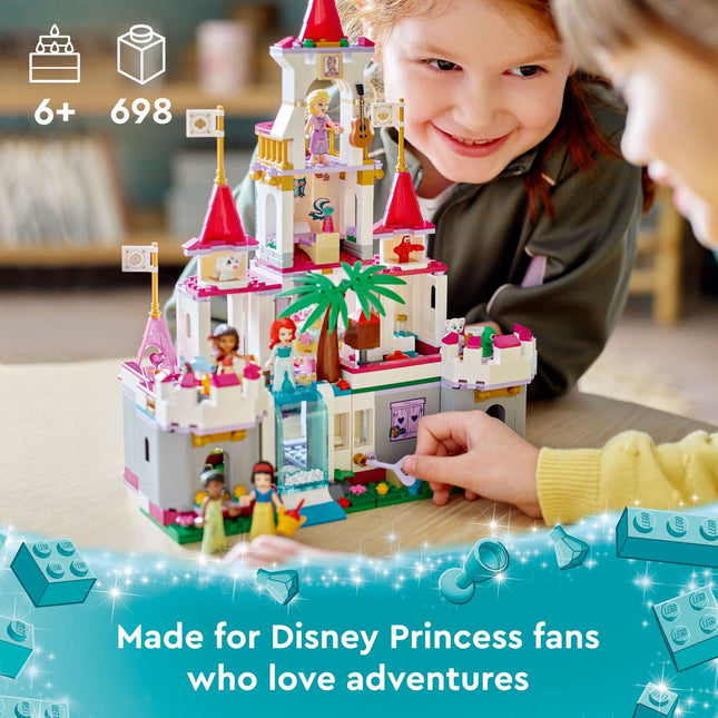 Château d’Aventures Ultime LEGO Disney Princess 43205, jouet de construction avec 5 mini-poupées Princesses, dont Ariel, Raiponce et Blanche-Neige (l’emballage peut varier)