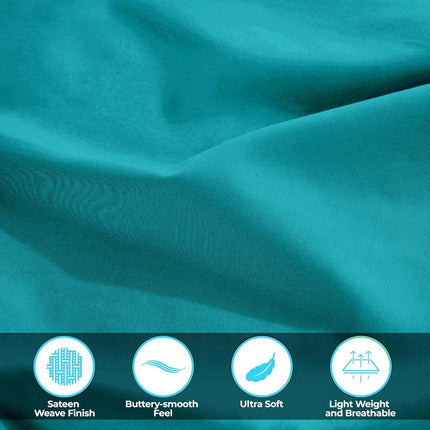 Superior 300 Thread Count Egyptian Cotton Sheet Set, Solid Bedroom Sheets, Bedding, Essentials, Home Basics, 1 Elastic Deep Pocket Fitted Bed Sheet, 1 Flat Sheet, 1 Pillowcase, Twin XL, Teal