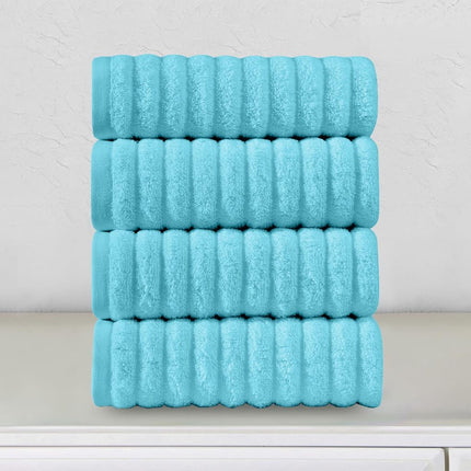 Elegant Comfort Luxury 100% Turkish Cotton Corduroy Ribbed 4 Pack Hand Towel Set 16 x 28 Inch - Absorbent, Super Soft, Quick Dry, Premium Towels for Bathroom, Gym, Spa and Hotel Use, Aqua