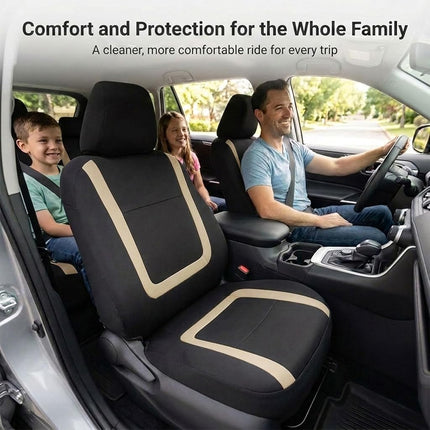 FH Group Car Seat Covers Front Set in Cloth -Car SeatCovers for Low Back Car Seats with Removable Headrest,Universal Fit,Automotive SeatCovers,Washable Car SeatCover for SUV,Sedan,Van Beige