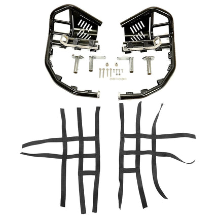 ALMULOO Nerf Bars Foot Pegs with Heel Guard, Compatible with 1999-2024 Honda 400EX 400X (Black Nerfs & Black Nets)