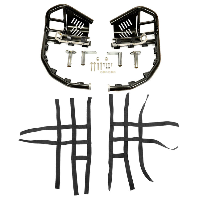 Estriberas ALMULOO Nerf Bars con protección de talón, compatibles con Honda 400EX 400X 1999-2024 (Nerfs negros y redes negras)