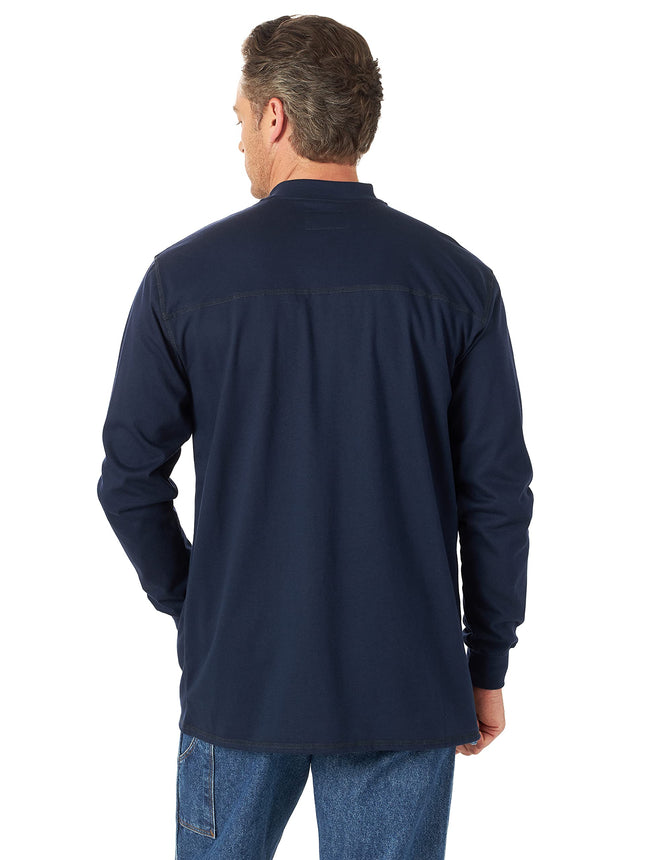 Camisa de trabajo tipo Henley Wrangler Riggs Workwear para hombre, resistente a las llamas, manga larga, color azul marino, talla grande