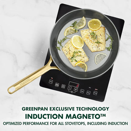 GreenPan 9.5” & 11” Ceramic Nonstick Frying Pan Skillet Set, PFAS-Free, Hard Anodized Cookware, Induction Compatible & All Cooktops, Dishwasher & Oven Safe, GP5 Stay-Flat Surface, Rainforest Green