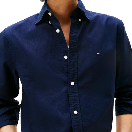 Tommy Hilfiger Long Sleeve Oxford Regular Fit, Men's Button Down Shirts, Also Available in Big and Tall, Preppy Navy/Desert Sky Solid, XXL