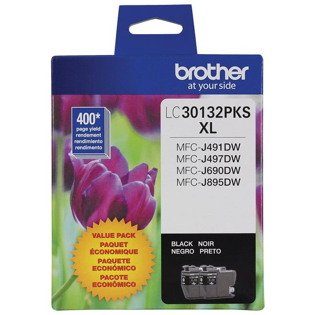 BROTHER Genuine LC30132PKS Paquete de 2 cartuchos de tinta negra de alto rendimiento, rendimiento de hasta 400 páginas por cartucho, LC3013