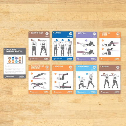 Ejercicios con el Anclaje para Puerta Arena Strength, Mazo Simple para Entrenamientos con Bandas de Resistencia. 64 Cartas (53 Ejercicios Anclados + 8 Rutinas Prediseñadas)