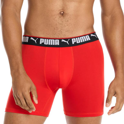 PUMA Men's 5 Pack Performance Boxer Briefs, Navy/Red/Black, L