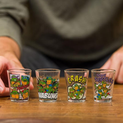 Silver Buffalo TMNT Group Comic Book Set Boxed 4pc. 1.5oz. mini Glass Set 4x1