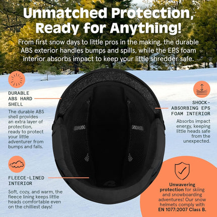 Retrospec Comstock Youth Ski & Snowboard Helmet for Kids - Durable ABS Shell, Protective EPS Foam & Cooling Vents - Adjustable Fit for Boys & Girls - Matte Black, 48-51cm X-Small (4794)