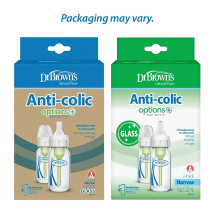Dr. Brown's Options and Glass Feeding Bottle with Level 1 Teat 2 Pack, 120 ml