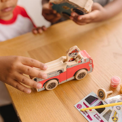 Melissa & Doug PAW Patrol Wooden Vehicles Craft Kit – 3 Decorate Your Own Vehicles with Paint & Stickers – Includes Chase, Marshall & Skye Play Figures – Creative Toy for Kids Age 4+