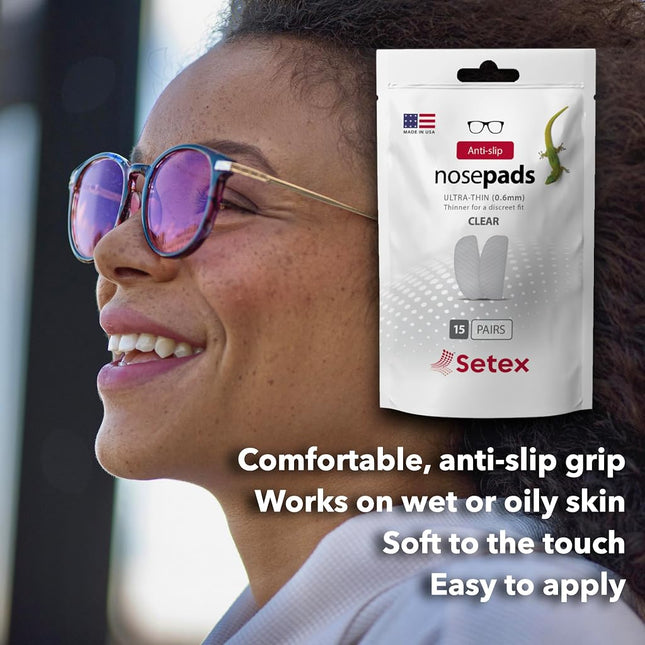 Setex Gecko Grip Anti-Slip Black Nose Pads for Eyeglasses, USA Made, Micro-Structured Fibers, Ultra-Strong Grip and Ultra-Soft, 5 Black Pairs with Self Stick Adhesive, 1mm x 7mm x 16mm