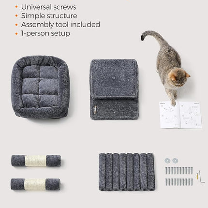 Feandrea Cat Tree Tower, 67 cm, S, Condo for Kittens up to 7 lb, Large Perch, 2 Caves, Scratching Post, Smoky Gray UPCT611G01