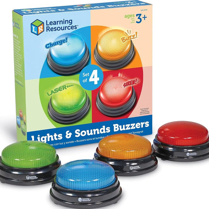 Learning Resources (UK Direct Account) Learning Resources Lights and Sounds, Family Night Game, Game Show, Classroom Accessories, Siren, Buzzer, Set of 4, Ages 3+