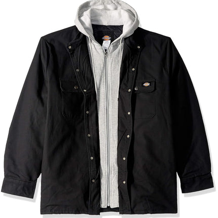 Dickies Men's Relaxed Fit Hooded Quilted Shirt Jacket, Black, Medium