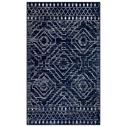 Wonnitar Moroccan Washable Rug 3x5, Blue Non-Slip Entryway Area Rug, Soft Farmhouse Bedroom Throw Mat, Geometric Low Pile Scandinavian Accent Carpet for Entry Kitchen Basement (Blue,3'x5')