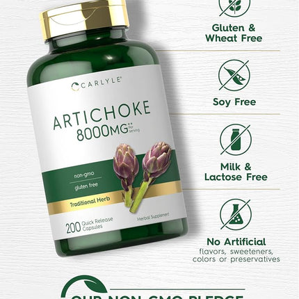 Artichoke Extract Capsules 8000mg | 200 Count | Non-GMO, Gluten Free Supplement | by Carlyle
