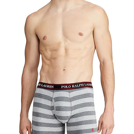 Polo Ralph Lauren Underwear Men's Stretch Classic Fit Trunks 3-Pack, Red/Charcoal Heather Stripe/Charcoal Heather - 3 Pack, L