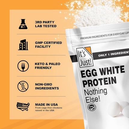 It's Just! - Proteína de clara de huevo en polvo, proteína de clara de huevo deshidratada, ingrediente para merengue, sin OMG, de granjas de EE. UU., sin sabor (227 g)