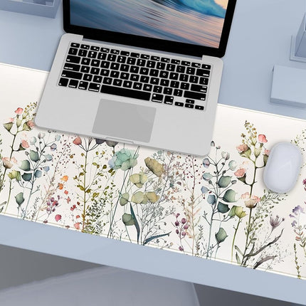 Cute Wild Flower Desk Mat, Boho Aesthetic XL Large Extended Gaming Mouse Pad Desk Pad with Stitched Edges 31.5x11.8 in, Computer Laptop Mousepad Keyboard and Mouse Mat for Women Office Desk Decor