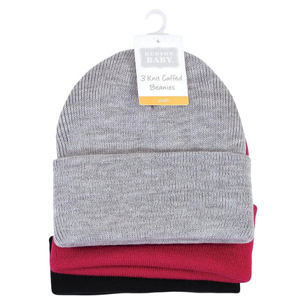 Hudson Baby Bonnet en tricot avec revers pour bébé unisexe, lot de 3, rose foncé, jeune