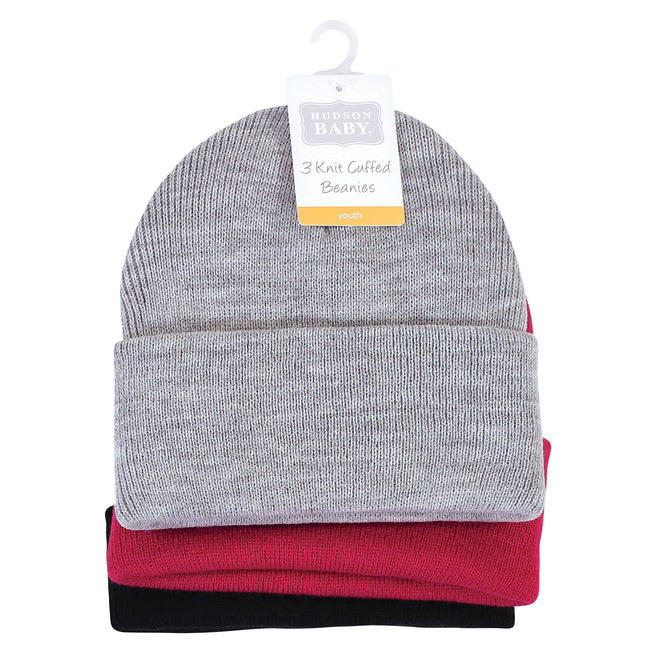 Hudson Baby Unisex Baby Knit Cuffed Beanie 3pk, Dark Pink, Adult