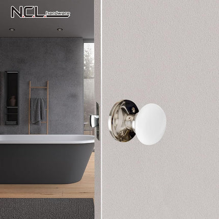 NCL White Door Knobs, Keyless Door Handles, Porcelain Door Levers, Interior Bath Door Knob