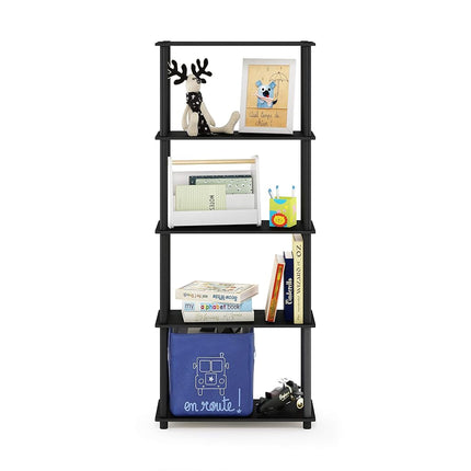 Furinno TURN-N-TUBE Storage Shelves, 5-Tier Book Shelf, Corner Shelf, Toolless Open Shelves, for Organization and Storage, Living Room, Garage, Home Office, Americano
