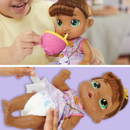 Baby Alive Bubbly Tea Party Sophia Sparkle Doll with Teapot Accessories, Brown Hair, 11 Inches, Toy for 3 Year Old Girls and Boys & Up
