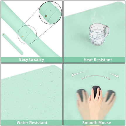 Dual Sided Desk Pad, Large Desk Mat, Waterproof Desk Blotter Protector Mouse Pad, PU Leather Desk Pad Large for Keyboard and Mouse -120cmx 60cm, Lake Green+Blue