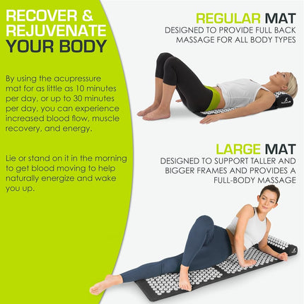 ProsourceFit Acupressure Mat and Pillow Set for Back/Neck Pain Relief and Muscle Relaxation, XL - Black/White
