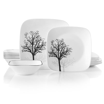 Corelle 18-Piece Dinner Set, Timber Shadows, Black
