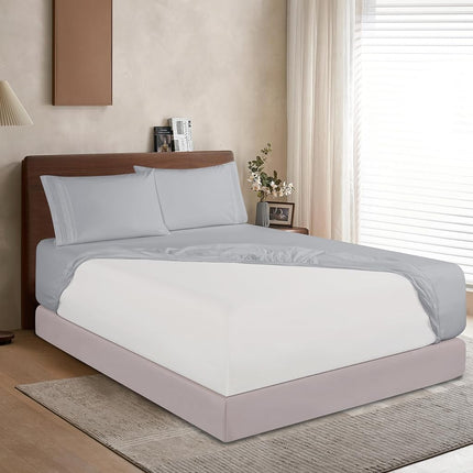 Elegant Comfort 1500 Premium Hotel Quality 18-24 Inches Deep - Extra Deep Pocket Single Fitted Sheet for High Mattress, Luxury and Softest, Smart Pocket - Wrinkle Free, Queen, Silver