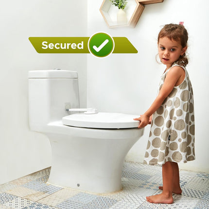 Baby Toilet Lock - Ideal Baby Proof Toilet Lid Lock with Arm - No Tools Needed Easy Installation with 3M Adhesive - Top Safety Toilet Seat Lock - Fits Most Toilets - White (2 Pack, White)