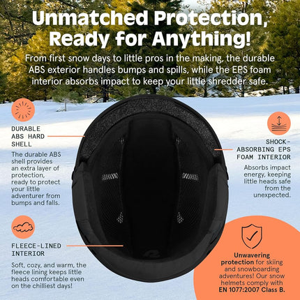 Retrospec Comstock Youth Ski & Snowboard Helmet for Kids - Durable ABS Shell, Protective EPS Foam & Cooling Vents - Adjustable Fit for Boys & Girls - Matte Black, 52-55cm Small
