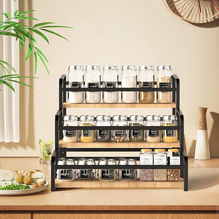 Organizador de especias para encimera, soporte de almacenamiento de especias de 3 niveles con conexión magnética para cocina, estante duradero para jarabes con protección anticaídas, estante expositor versátil para botellas de vino, cosméticos.