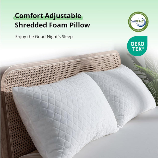 EGOHOME Shredded Memory Foam Pillows, Adjustable Bed Pillows for Side, Back or Stomach Sleepers, Neck Pillows for Sleeping, Queen Size Pillow with Removable Cover (1 Pack, Adjustable)