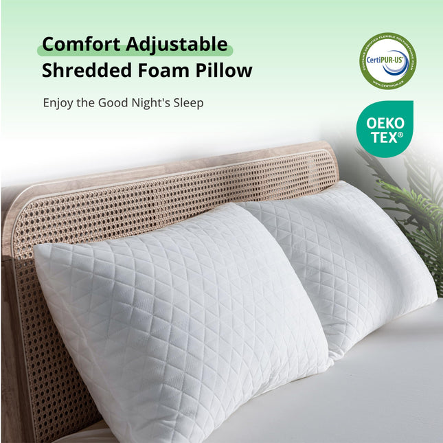 EGOHOME Shredded Memory Foam Pillows, Adjustable Bed Pillows for Side, Back or Stomach Sleepers, Neck Pillows for Sleeping, Queen Size Pillow with Removable Cover (1 Pack, Adjustable)