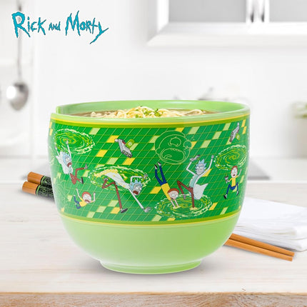Silver Buffalo Rick and Morty Floating Portal Ceramic Ramen Noodle Rice Bowl with Chopsticks and Spoon, Microwave Safe, 20 Ounces