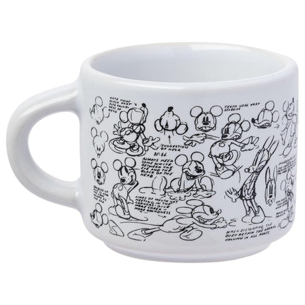 Silver Buffalo Disney Mickey Mouse Vintage Sketches Juego de 4 Tazas de Espresso Apilables de Cerámica, 3 Onzas